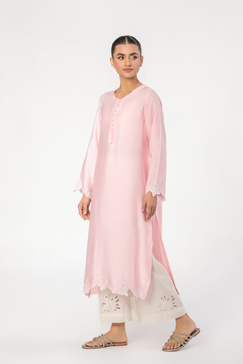 EMBROIDERED COTTON NET SHIRT - LIGHT PINK