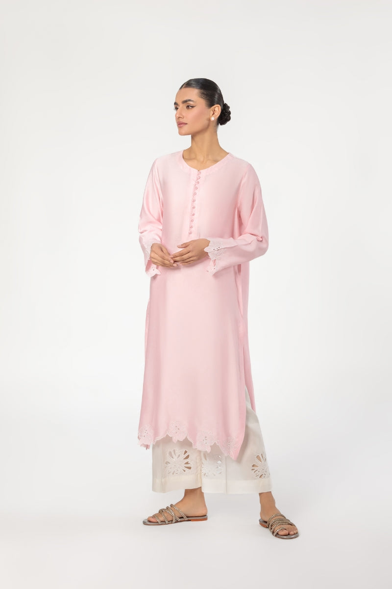 EMBROIDERED COTTON NET SHIRT - LIGHT PINK