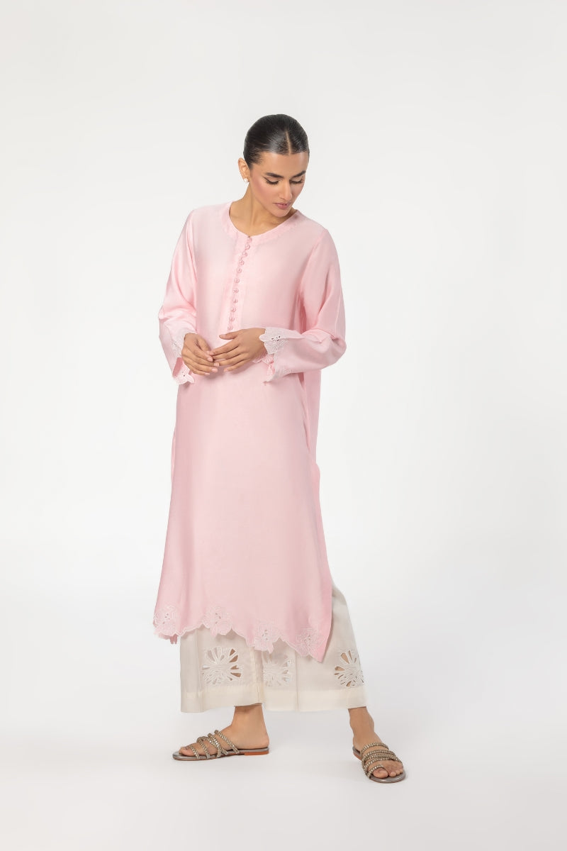 EMBROIDERED COTTON NET SHIRT - LIGHT PINK