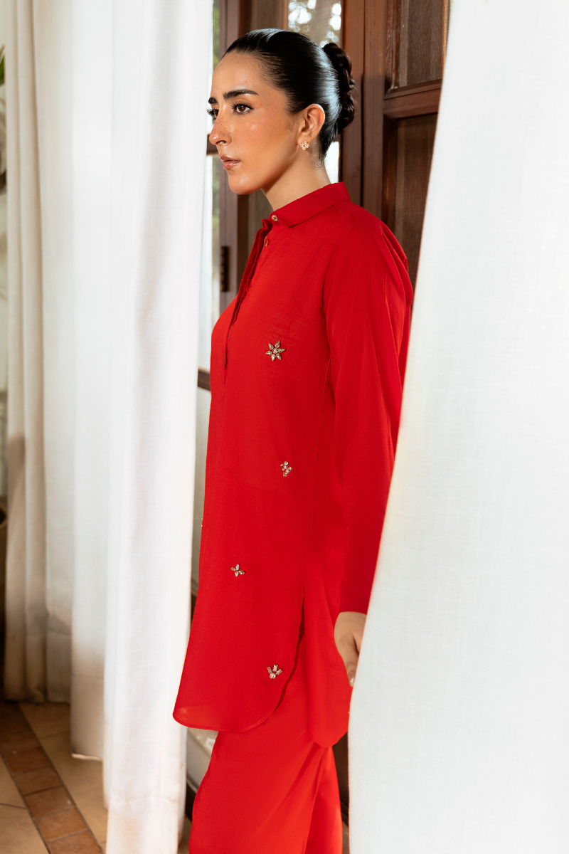 RED IRISH LINEN CO-ORD SET