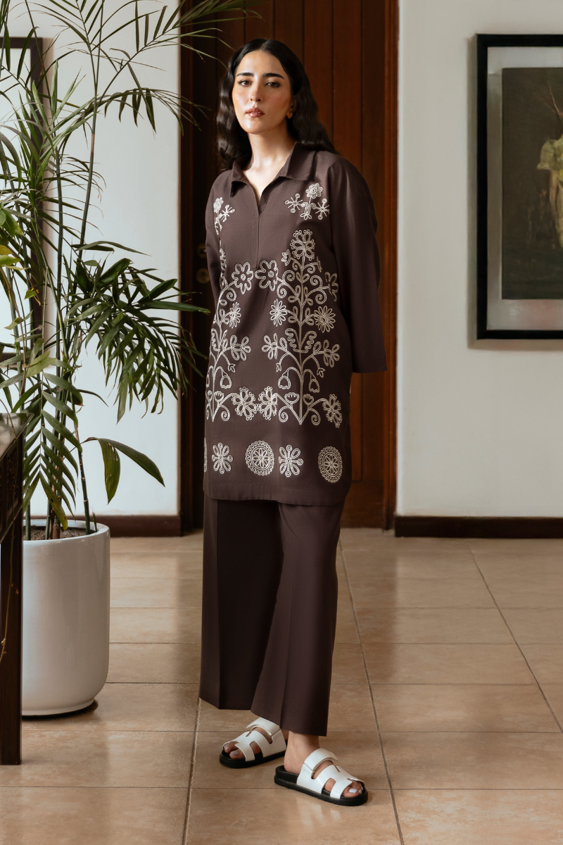 CHOCOLATE BROWN IRISH LINEN CO-ORD SET