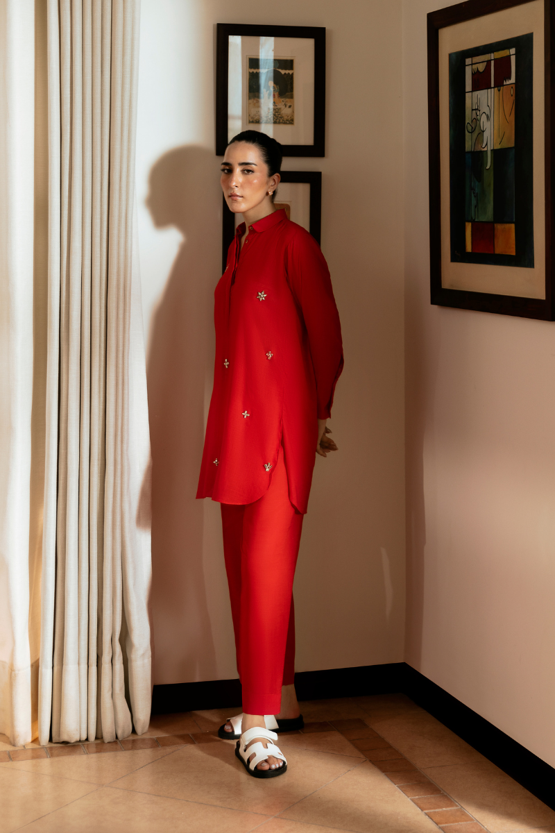 Red Linen Co-Ord Set