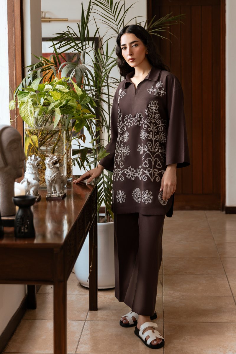 CHOCOLATE BROWN IRISH LINEN CO-ORD SET