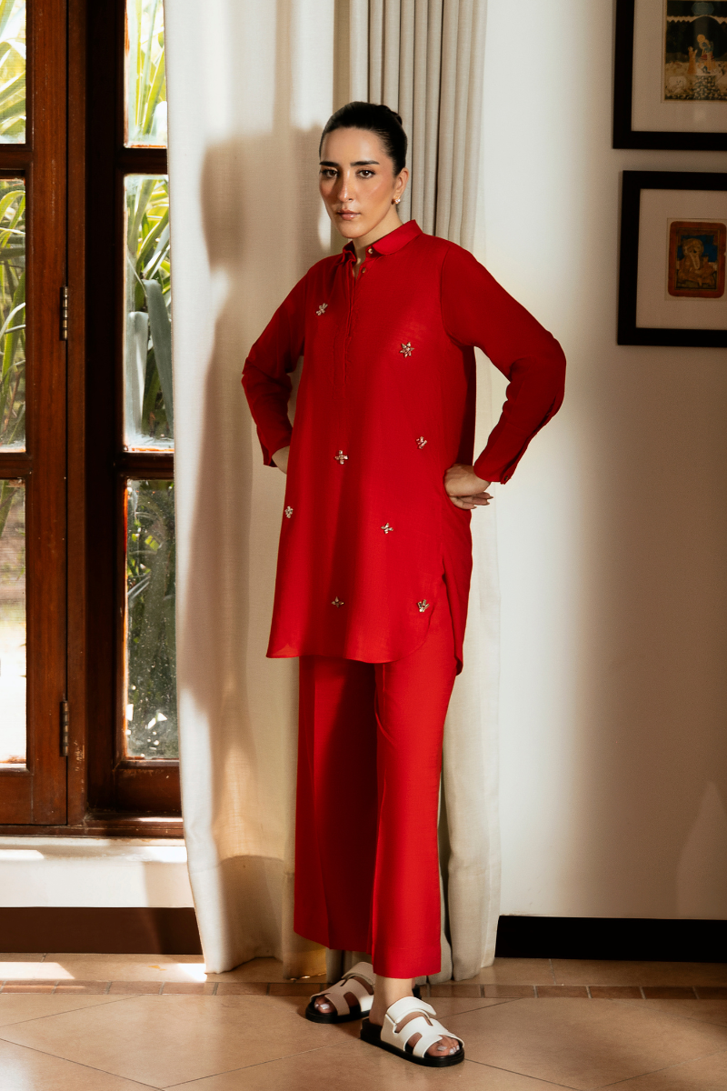 RED IRISH LINEN CO-ORD SET