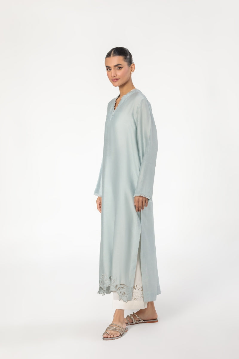 EMBROIDERED COTTON NET SHIRT - LIGHT GREY