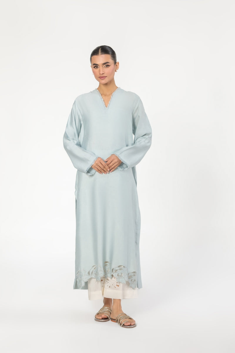 EMBROIDERED COTTON NET SHIRT - LIGHT GREY
