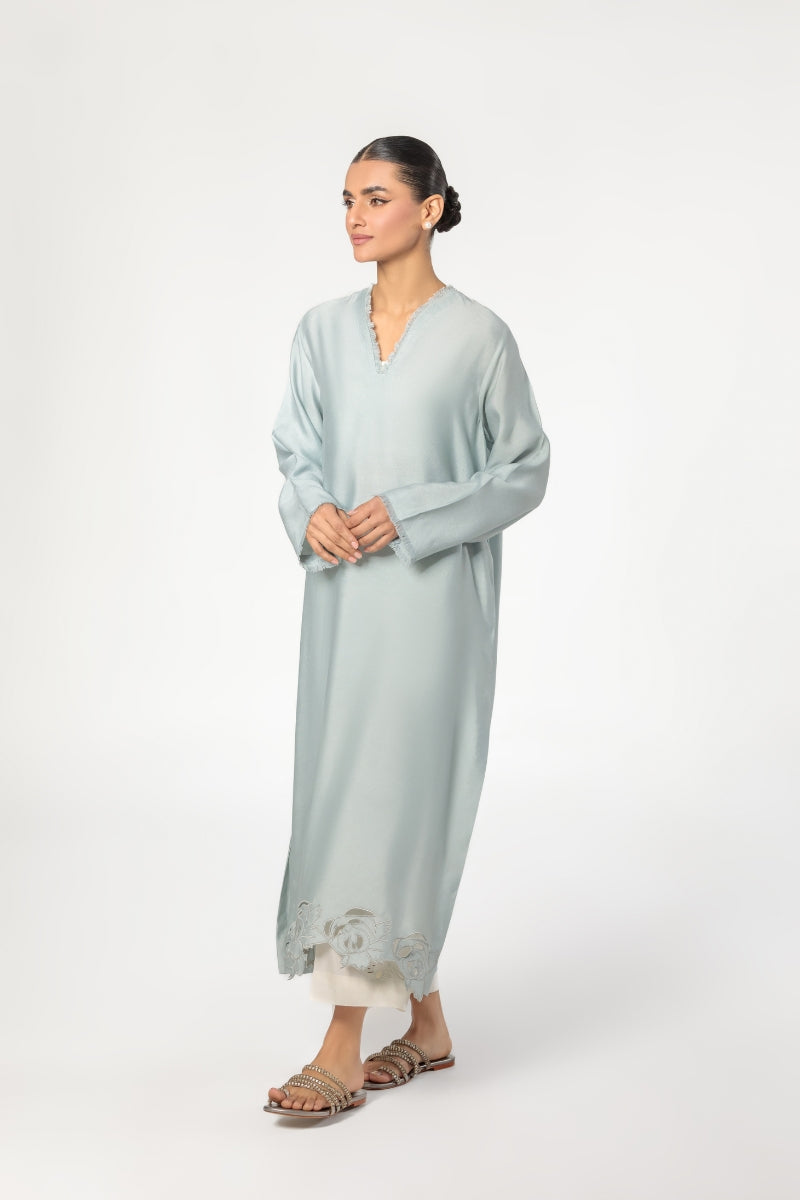 EMBROIDERED COTTON NET SHIRT - LIGHT GREY