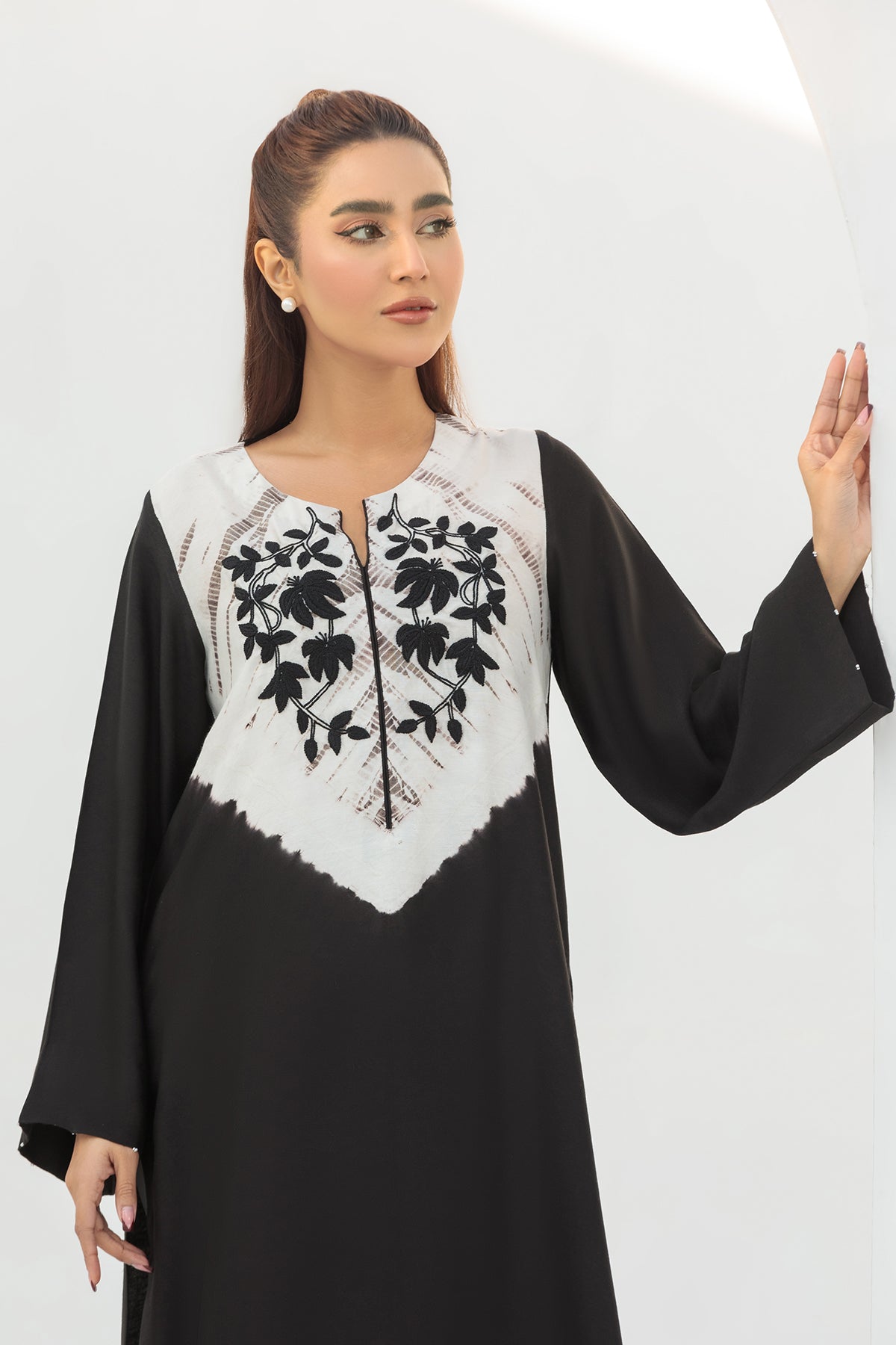 BLACK SHADED EMBROIDERED SHIRT - COTTON NET