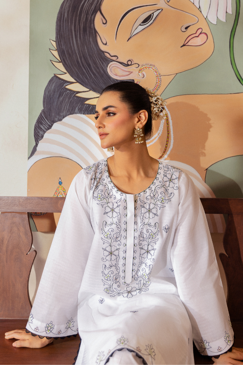 WHITE EMBROIDERED LAWN SET
