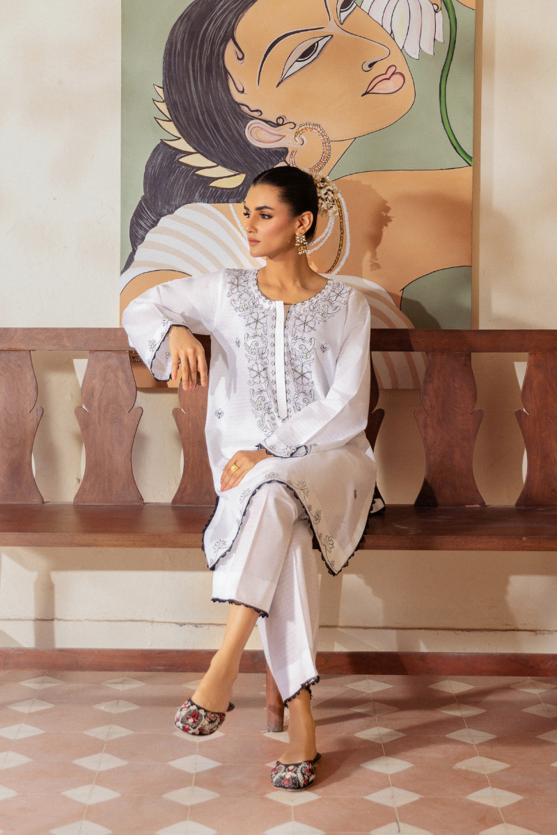 WHITE EMBROIDERED LAWN SET