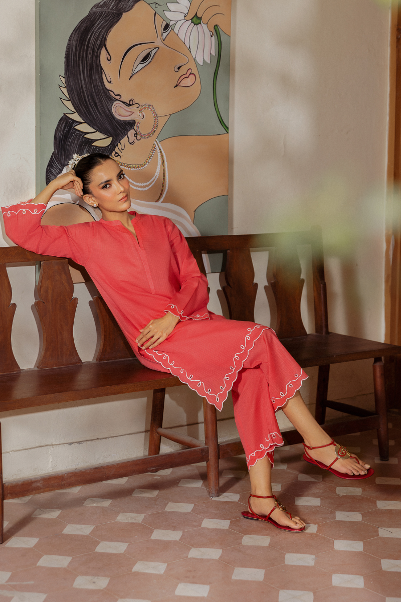 TEA PINK EMBROIDERED LAWN SET