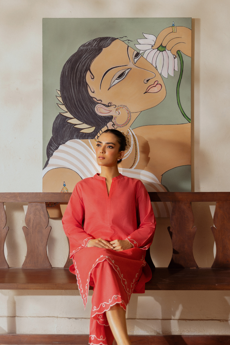 TEA PINK EMBROIDERED LAWN SET