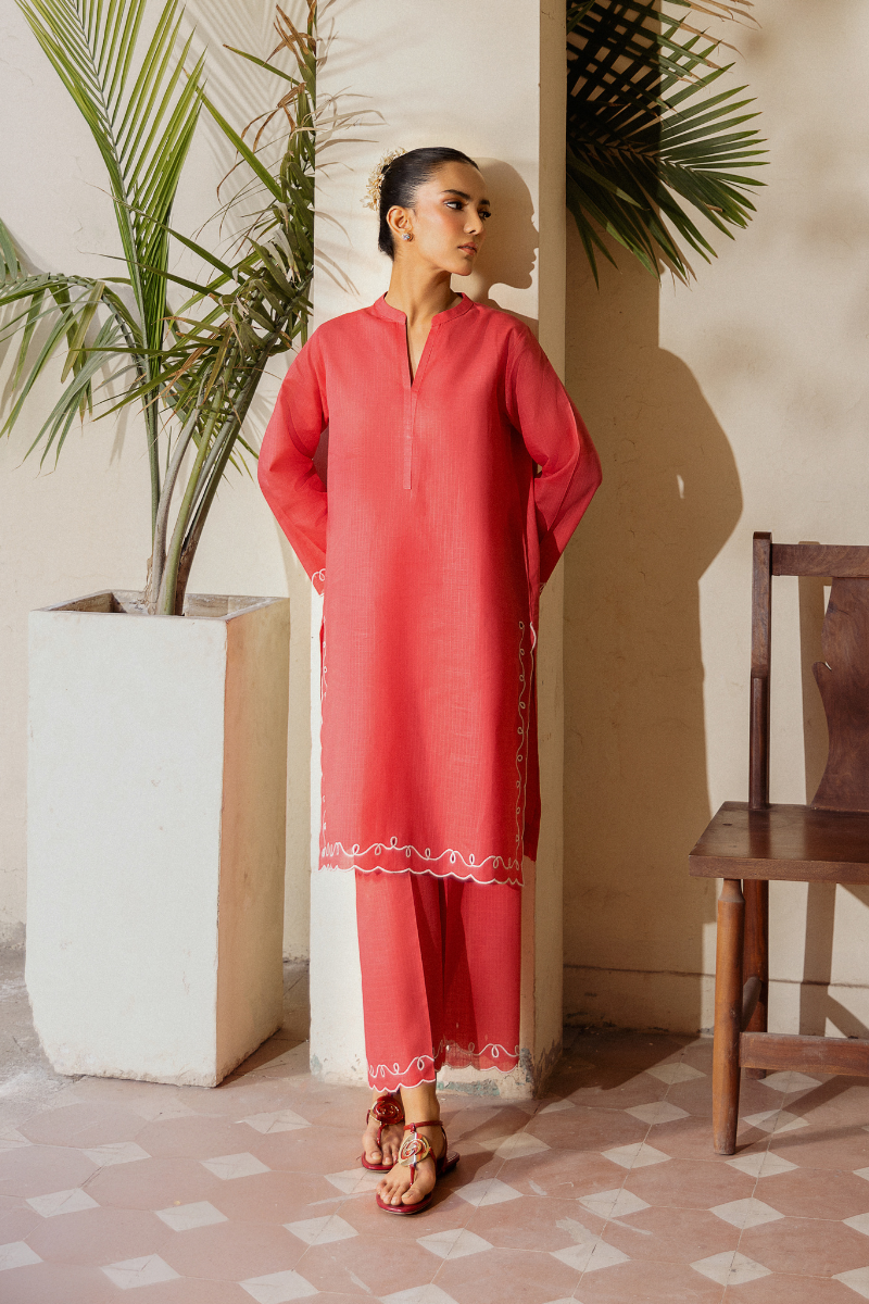 TEA PINK EMBROIDERED LAWN SET