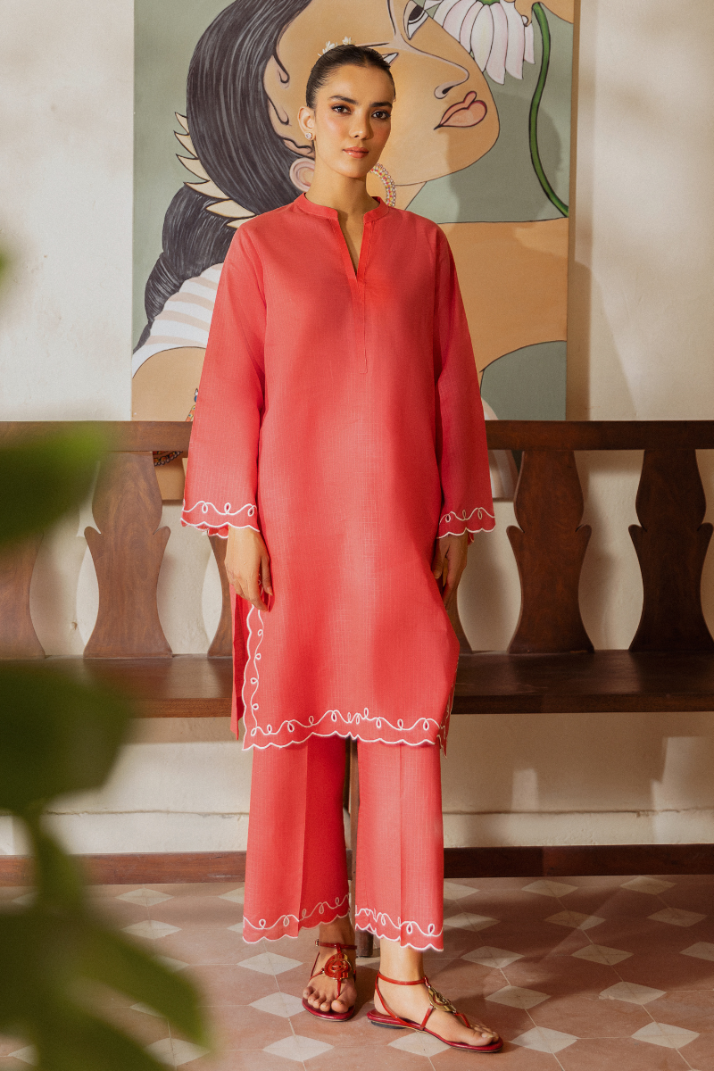 TEA PINK EMBROIDERED LAWN SET