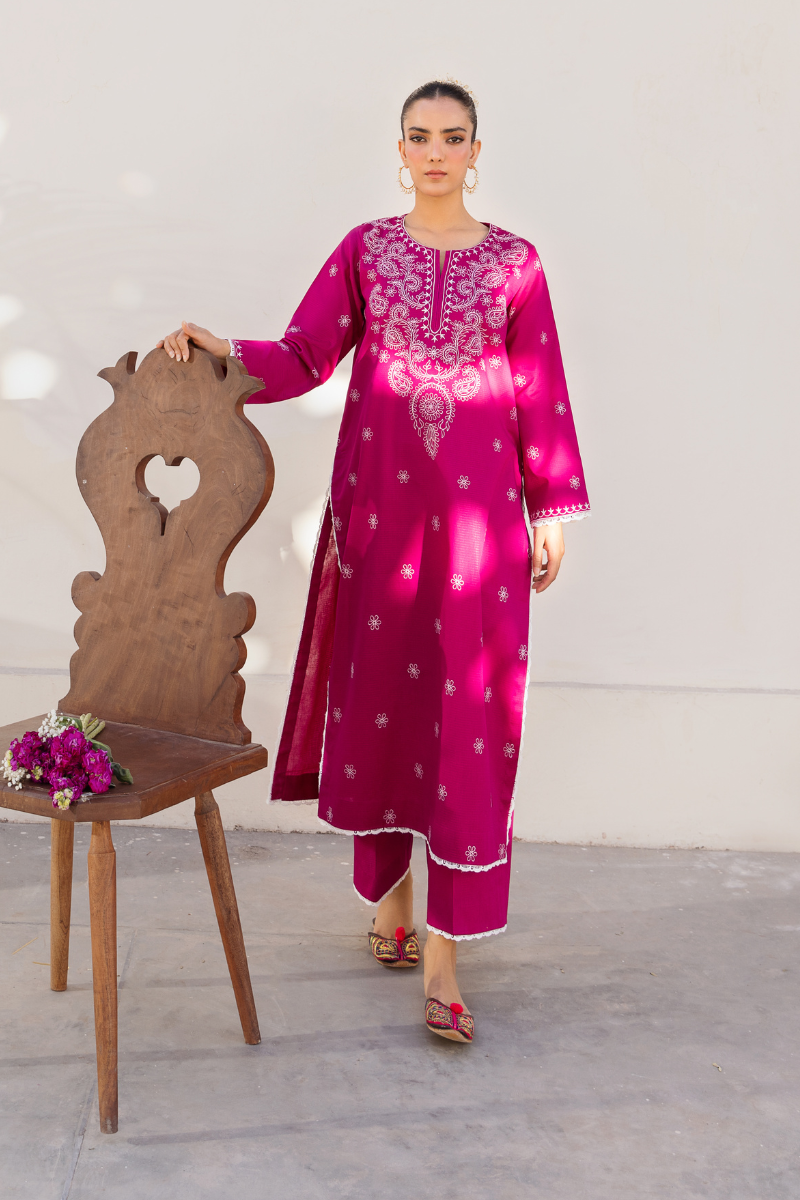 SHOCKING PINK EMBROIDERED LAWN SET