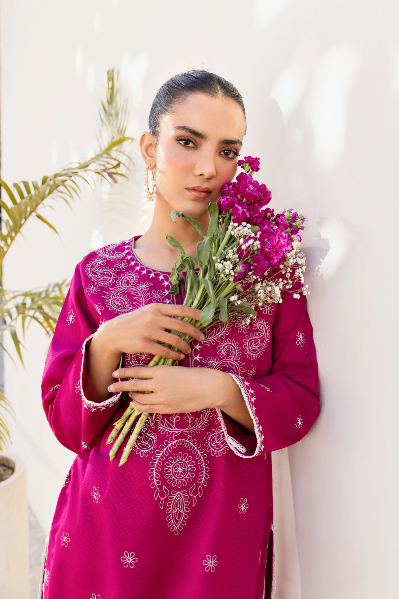 SHOCKING PINK EMBROIDERED LAWN SET