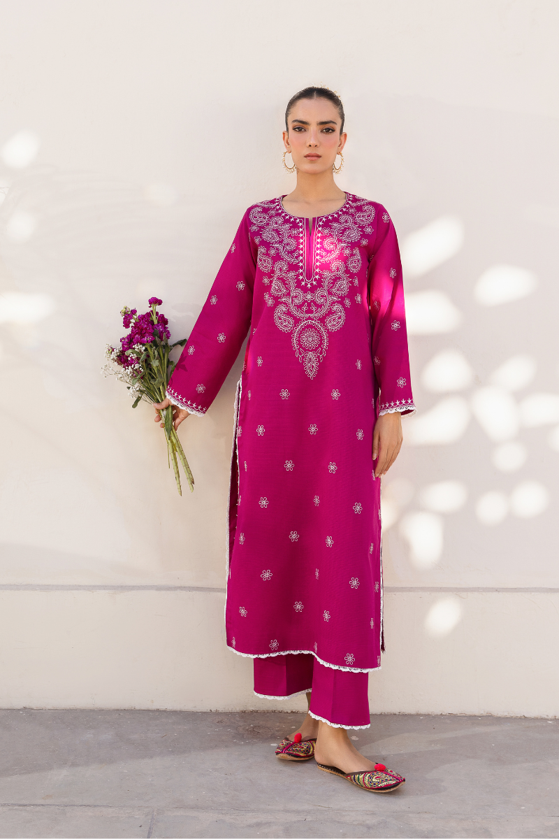SHOCKING PINK EMBROIDERED LAWN SET