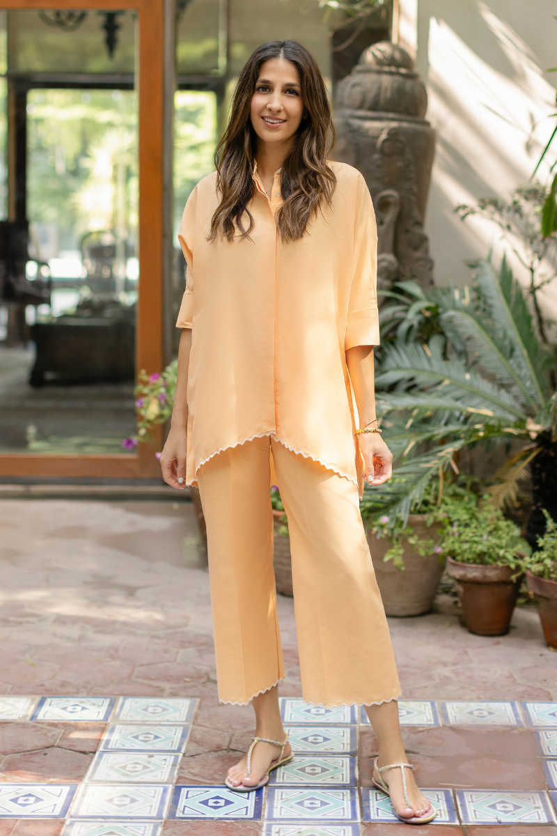 LIGHT ORANGE EMBROIDERED IRISH LINEN SET