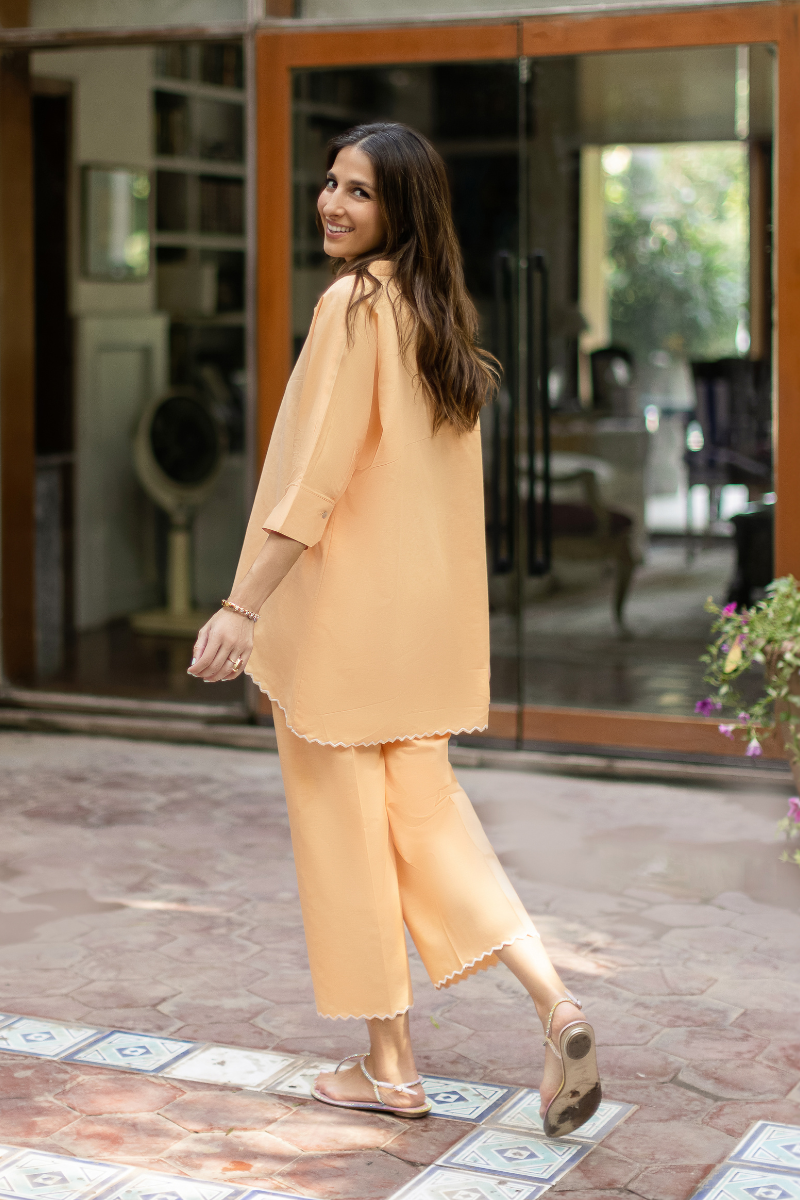 LIGHT ORANGE EMBROIDERED IRISH LINEN SET Ayesha Khurram