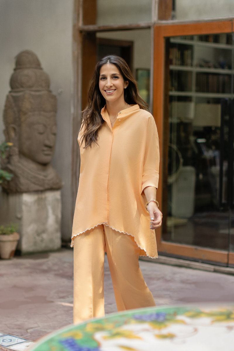 LIGHT ORANGE EMBROIDERED IRISH LINEN SET Ayesha Khurram