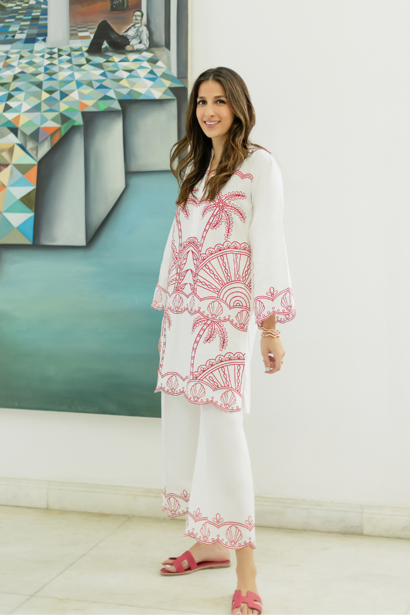 OFF-WHITE EMBROIDERED IRISH LINEN SET