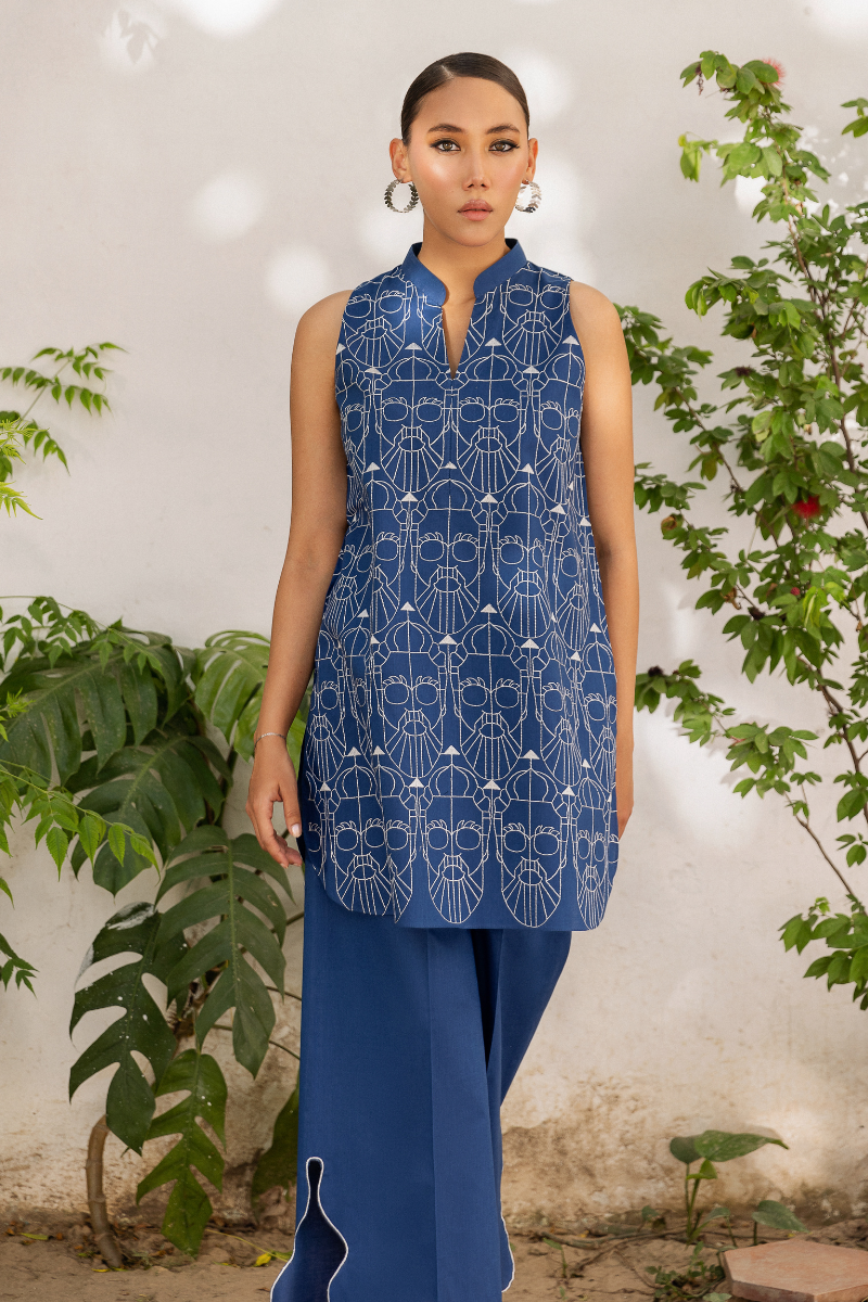 BLUE EMBROIDERED LAWN SET