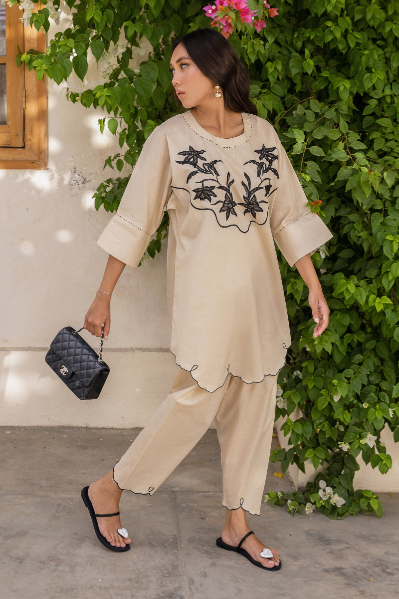 CREAM EMBROIDERED LAWN SET