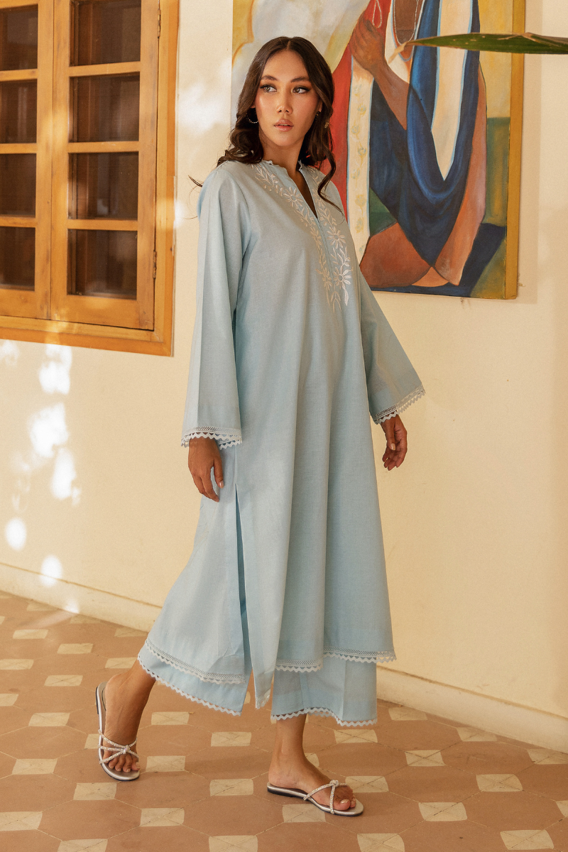 LIGHT BLUE EMBROIDERED LAWN SET