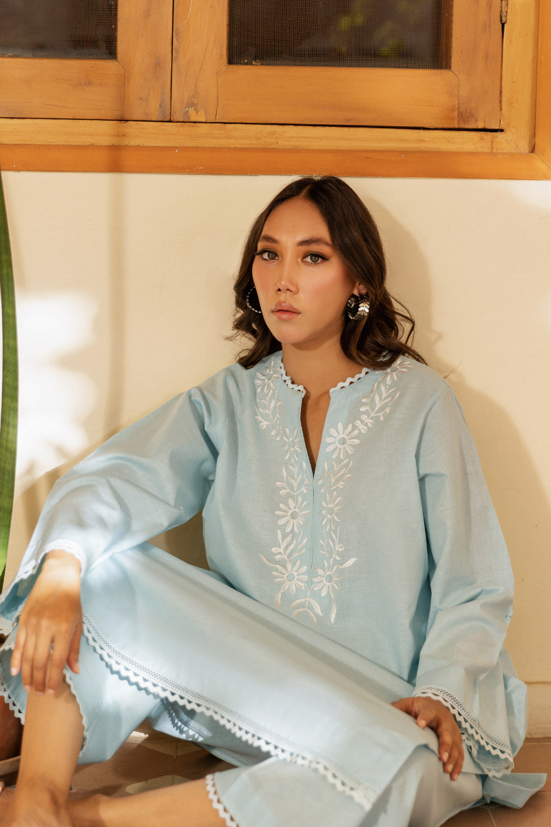 LIGHT BLUE EMBROIDERED LAWN SET