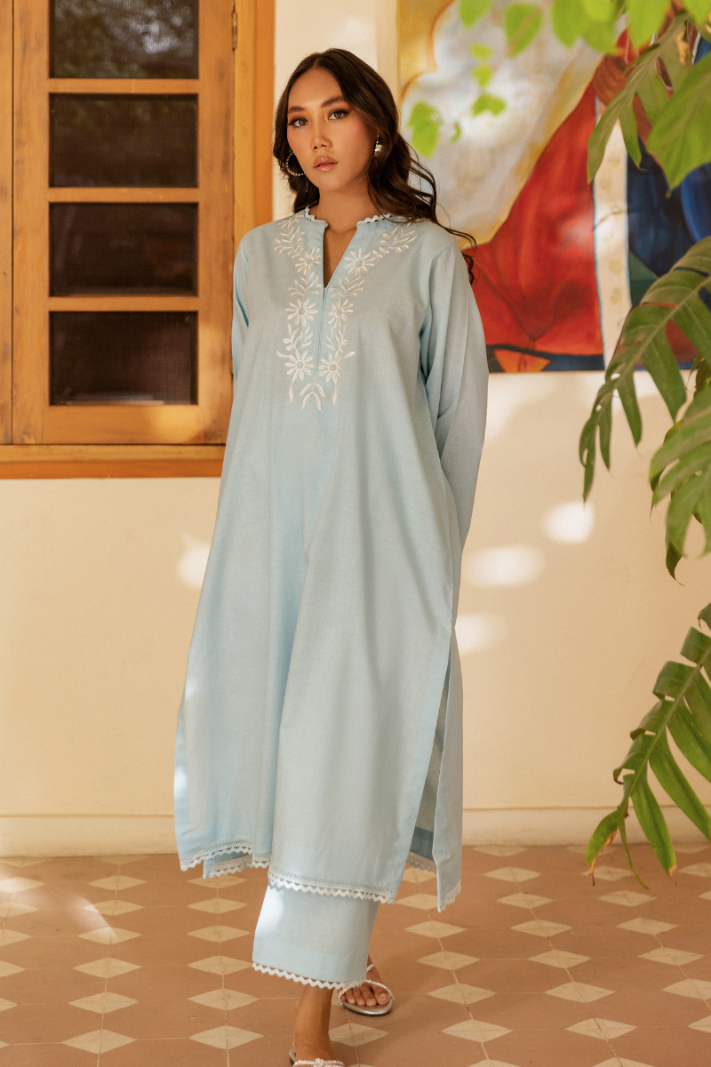 LIGHT BLUE EMBROIDERED LAWN SET