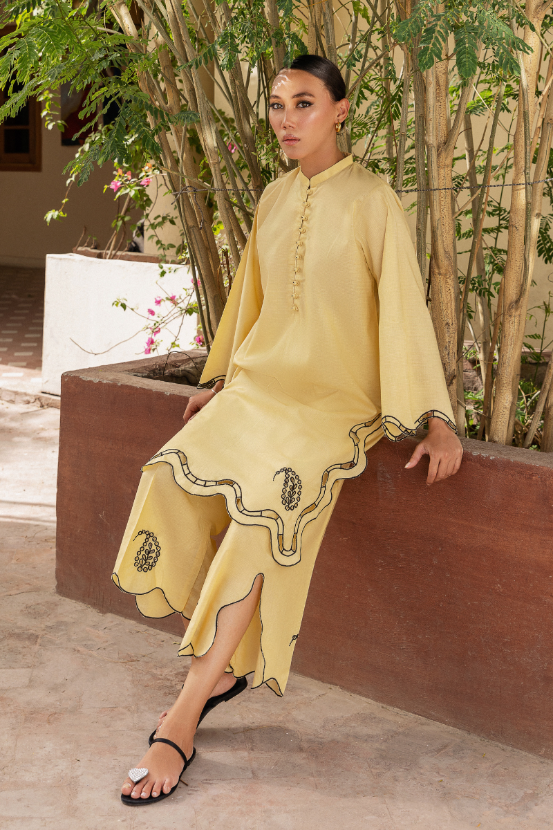 MUSTARD EMBROIDERED LAWN SET