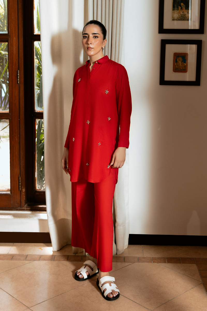 RED IRISH LINEN CO-ORD SET