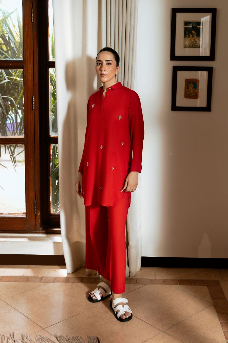 Red Linen Co-Ord Set