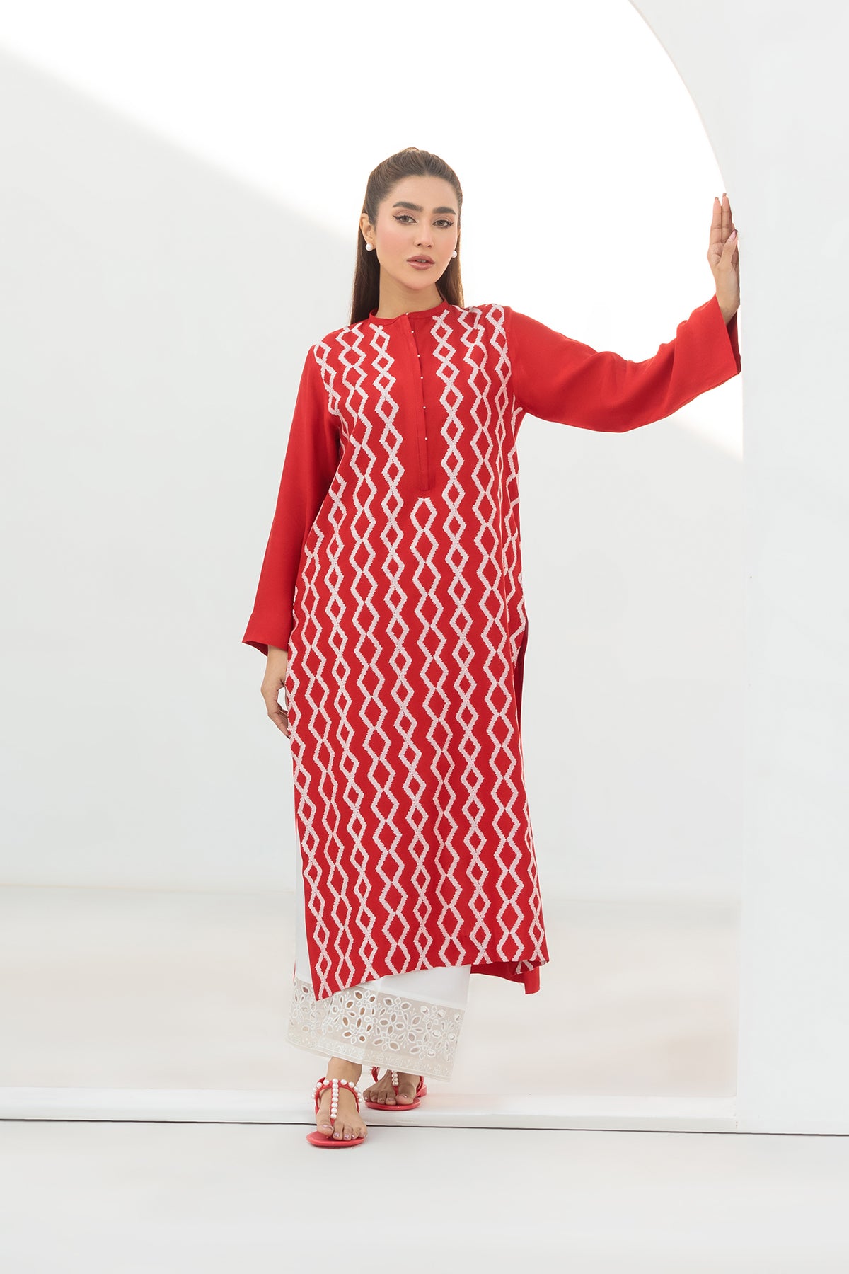 RED EMBROIDERED SHIRT - COTTON NET