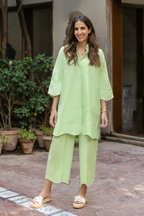 LIGHT GREEN EMBROIDERED LINEN SET
