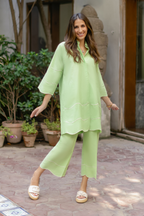 LIGHT GREEN EMBROIDERED LINEN SET